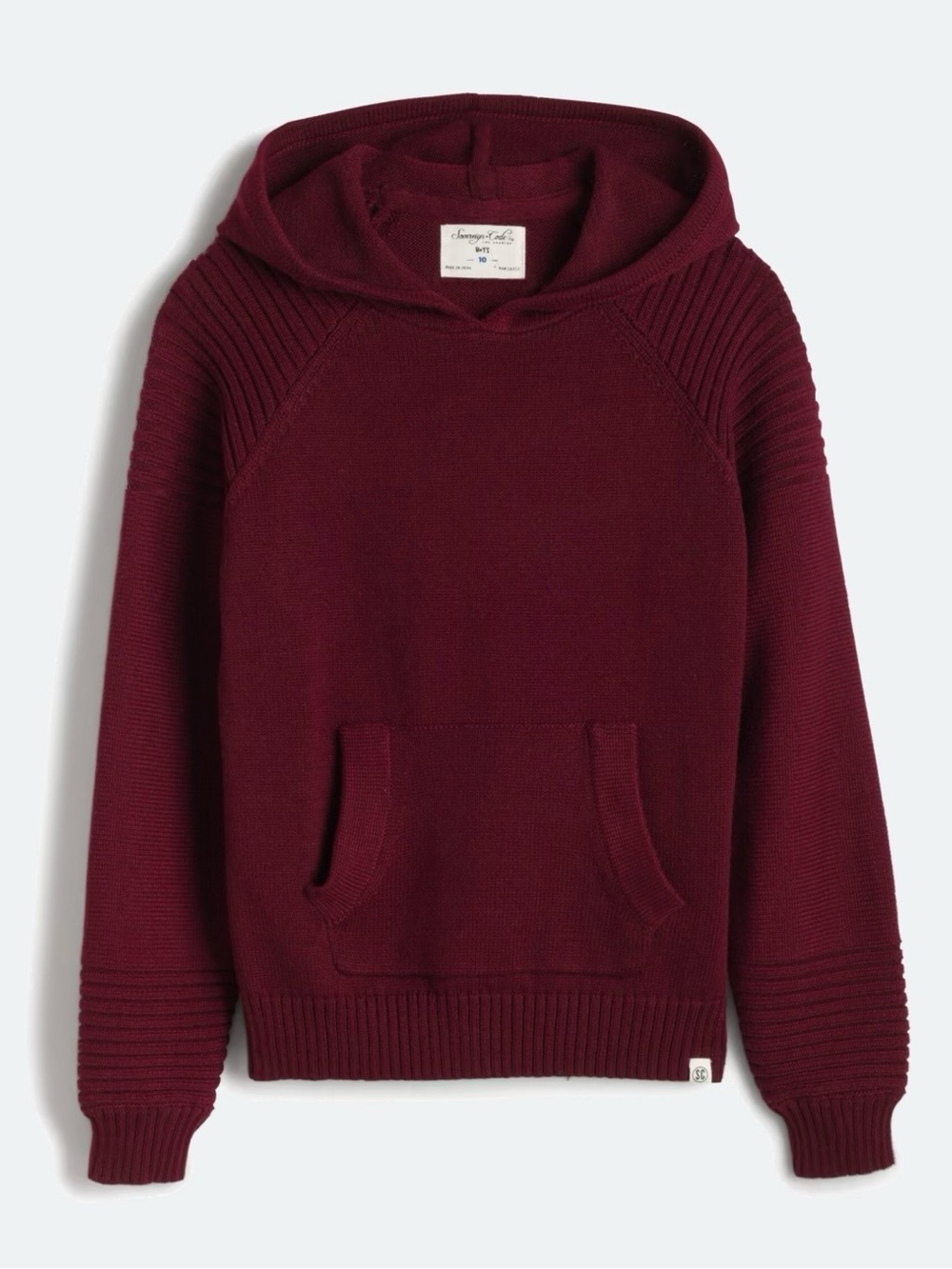 SOVEREIGN CODE Juan Fashion Hooded Pullover Sweater Maroon Knit Hooded